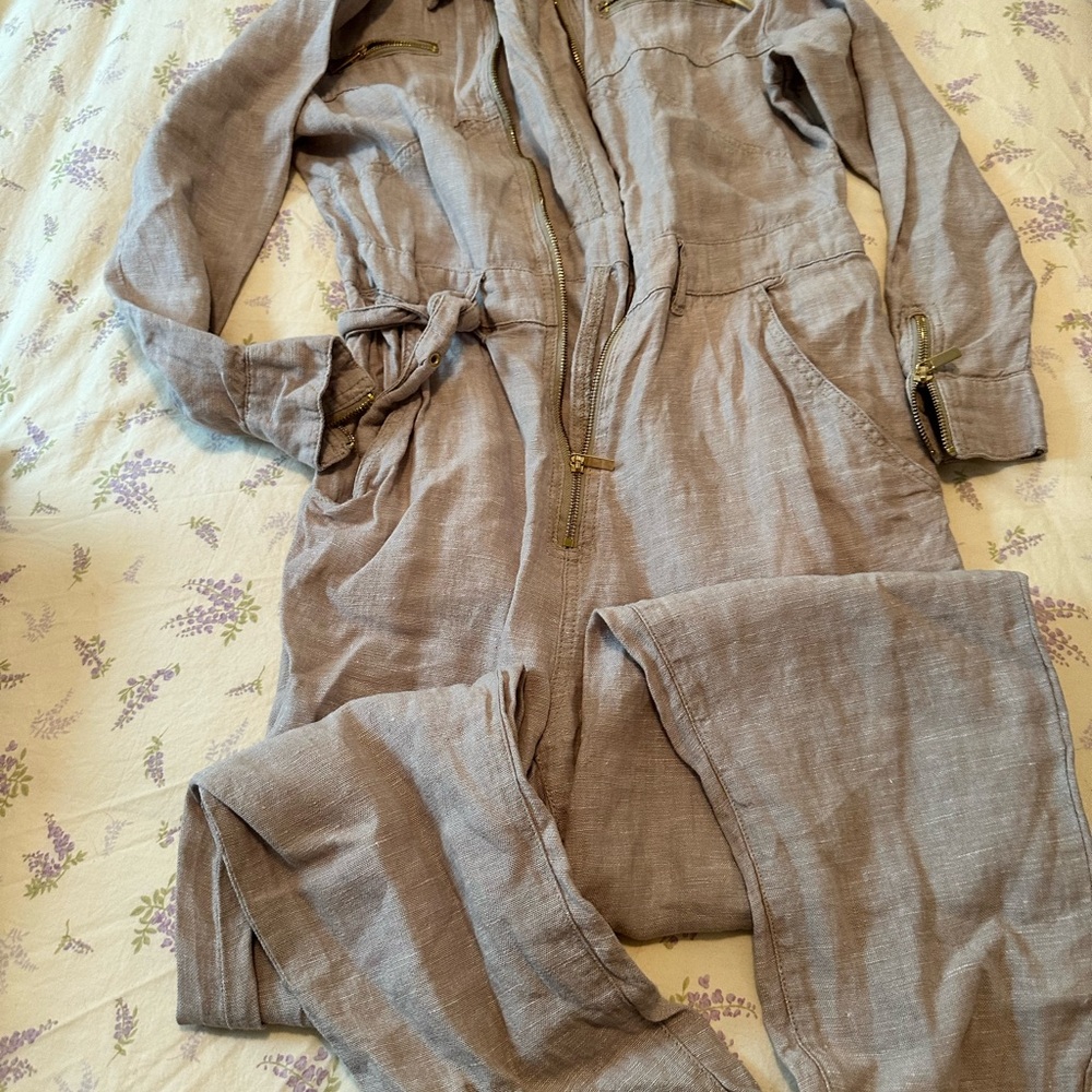 WeWoreWhat Light Gray Linen Jumpsuit